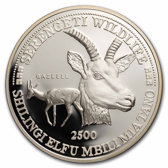 1998 Tanzania 5 oz Silver 2,500 Shilingi Gazelle Proof 1998 Tanzania 5 oz Silver 2,500 Shilingi Gazelle Proof