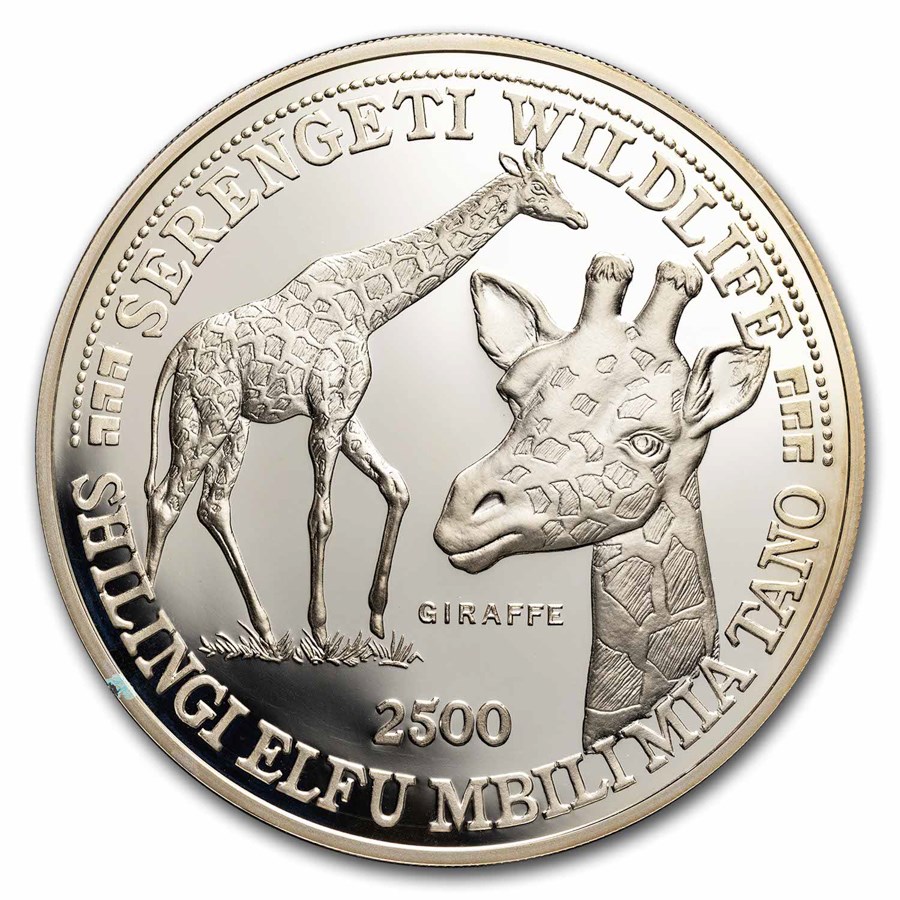 1998 Tanzania 5 oz Silver 2,500 Shilingi Giraffe Proof