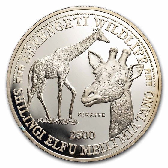 1998 Tanzania 5 oz Silver 2,500 Shilingi Giraffe Proof 1998 Tanzania 5 oz Silver 2,500 Shilingi Giraffe Proof