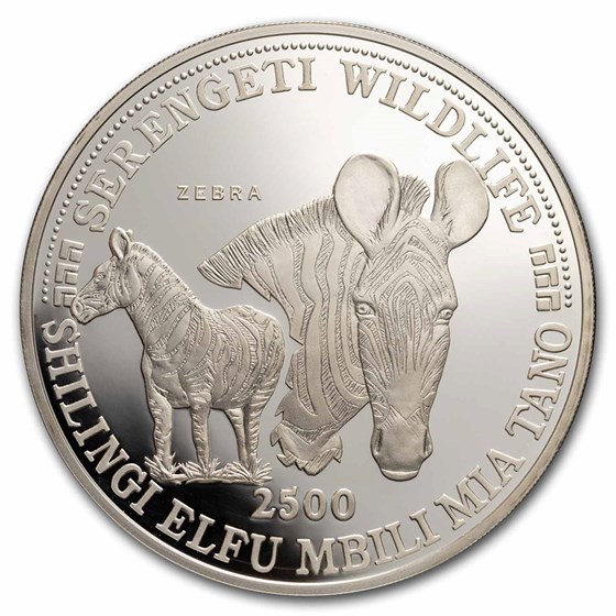 1998 Tanzania 5 oz Silver 2,500 Shilingi Zebra Proof 1998 Tanzania 5 oz Silver 2,500 Shilingi Zebra Proof