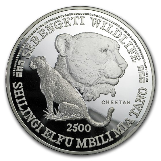 1998 Tanzania 5 oz Silver 2500 Shilingi Cheetah Proof 1998 Tanzania 5 oz Silver 2500 Shilingi Cheetah Proof