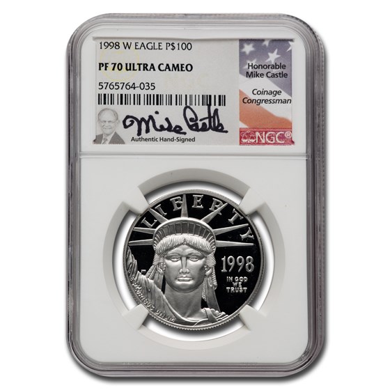 1998-W 1 oz Platinum Eagle PF-70 UCAM NGC (Castle) 1998-W 1 oz Platinum Eagle PF-70 UCAM NGC (Castle)