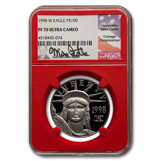 1998-W 1 oz Proof American Platinum Eagle PF-70 NGC (Red, Castle) 1998-W 1 oz Proof American Platinum Eagle PF-70 NGC (Red, Castle)