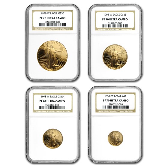 1998-W 4-Coin Proof American Gold Eagle Set PF-70 UCAM NGC 1998-W 4-Coin Proof American Gold Eagle Set PF-70 UCAM NGC