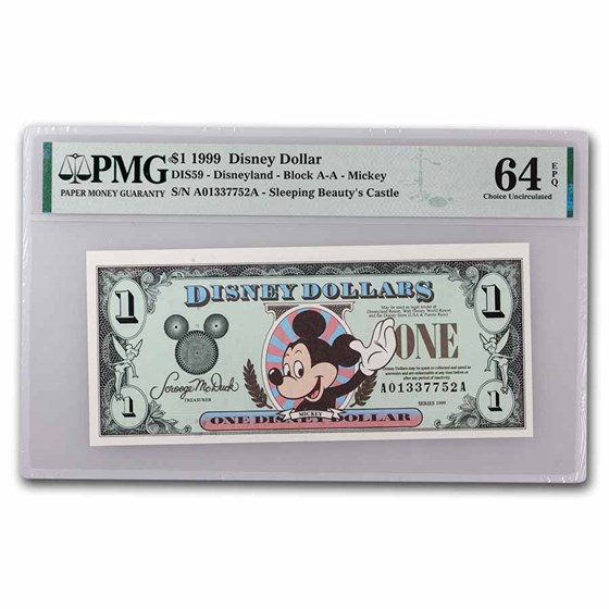 1999 $1.00 (AA) Waving Mickey CU-64 EPQ PMG(DIS#59) 1999 $1.00 (AA) Waving Mickey CU-64 EPQ PMG(DIS#59)