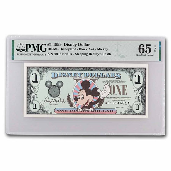 1999 $1.00 (AA) Waving Mickey CU-65 EPQ PMG(DIS#59) 1999 $1.00 (AA) Waving Mickey CU-65 EPQ PMG(DIS#59)