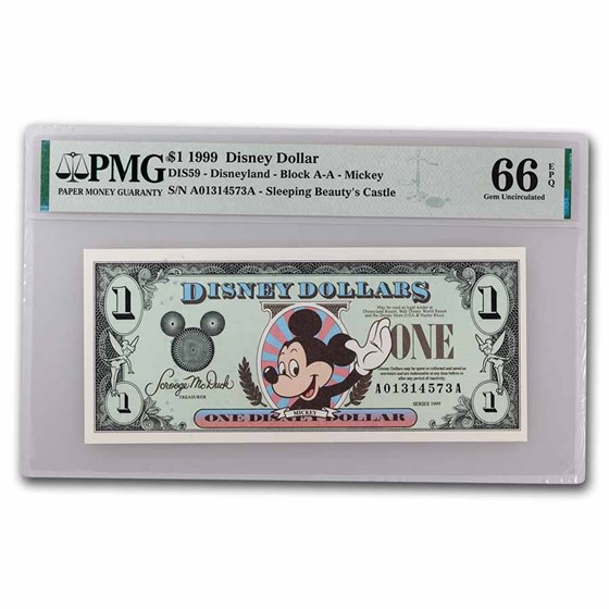 1999 $1.00 (AA) Waving Mickey CU-66 EPQ PMG(DIS#59) 1999 $1.00 (AA) Waving Mickey CU-66 EPQ PMG(DIS#59)