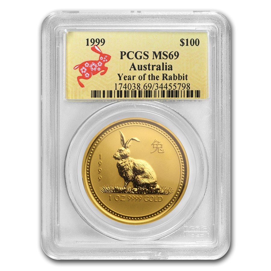 Buy 1999 1 oz Gold Year of the Rabbit MS-69 PCGS (SI, Rabbit Label) | APMEX