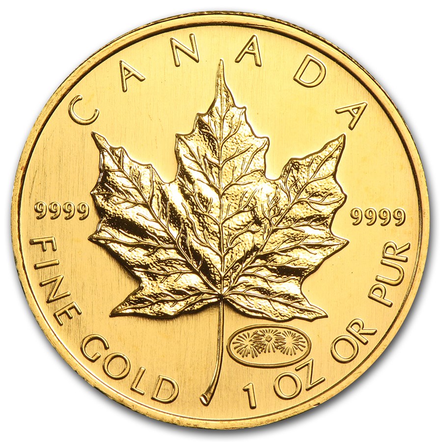 1999/2000 Canada 1 oz Gold Maple Leaf Fireworks Privy BU
