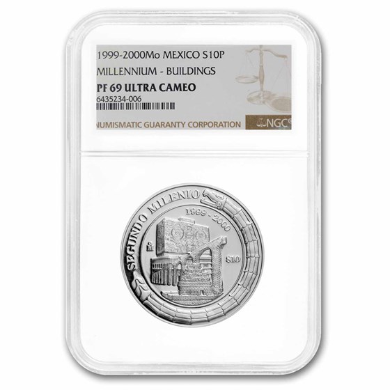 1999-2000 Mo Mexico Silver 10 Peso Pattern PF-69 NGC (Millennium) 1999-2000 Mo Mexico Silver 10 Peso Pattern PF-69 NGC (Millennium)