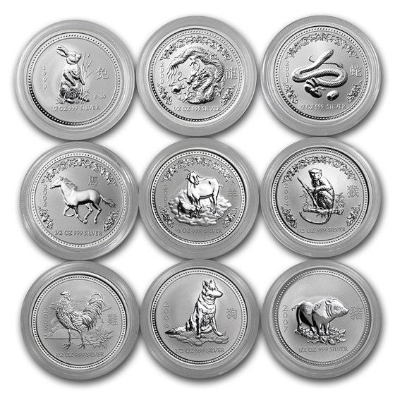 1999-2007 Australia 9-Coin 1/2 oz Silver Lunar Set (Series I) 1999-2007 Australia 9-Coin 1/2 oz Silver Lunar Set (Series I)