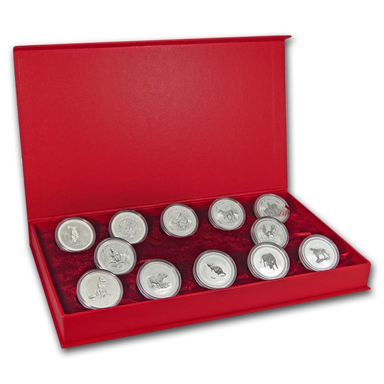 1999-2010 Australia 12-Coin 1 oz Silver Lunar Set (SI, Red Box) 1999-2010 Australia 12-Coin 1 oz Silver Lunar Set (SI, Red Box)