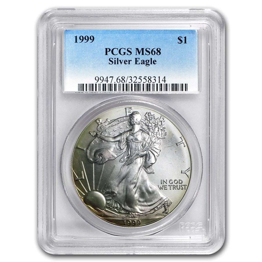 1999 American Silver Eagle MS-68 PCGS (Obv & Rev Toning)