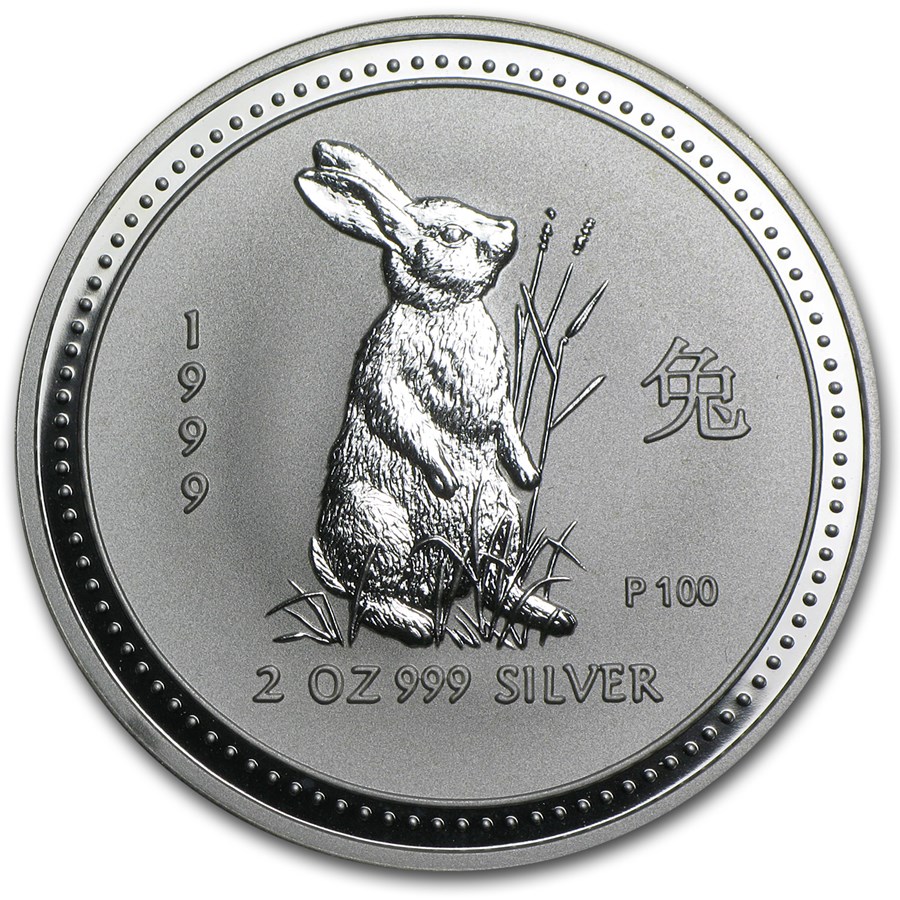 1999 Australia 2 oz Silver Year of the Rabbit BU