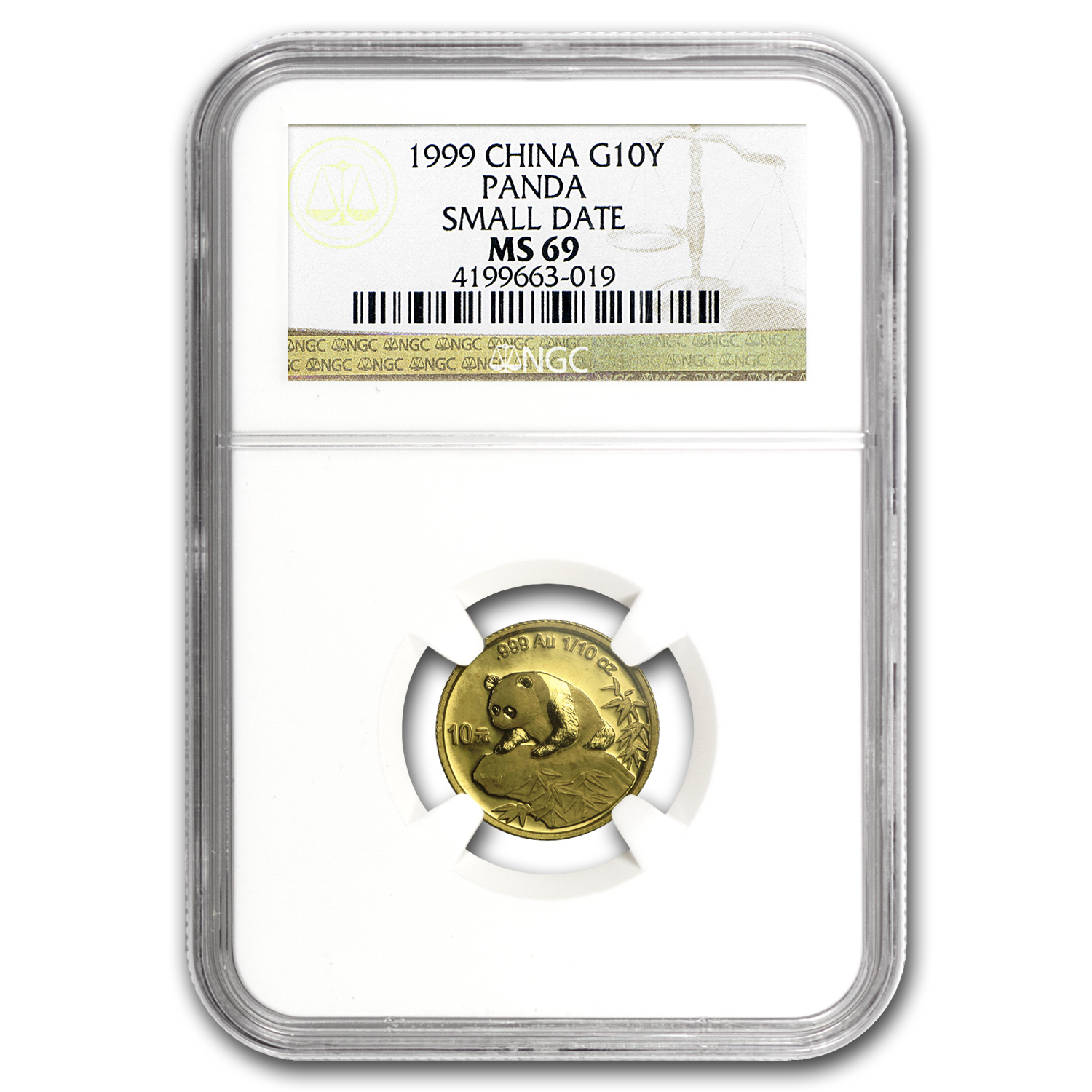 Buy 1999 China 1/10 oz Gold Panda Small Date MS-69 NGC | APMEX