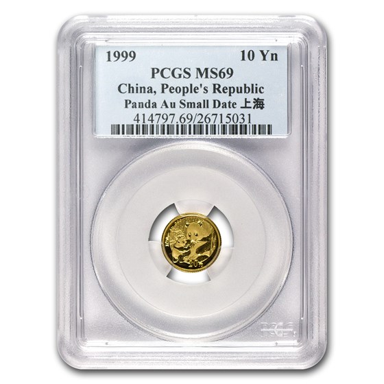1999 China 1/10 oz Gold Panda Small Date MS-69 PCGS 1999 China 1/10 oz Gold Panda Small Date MS-69 PCGS