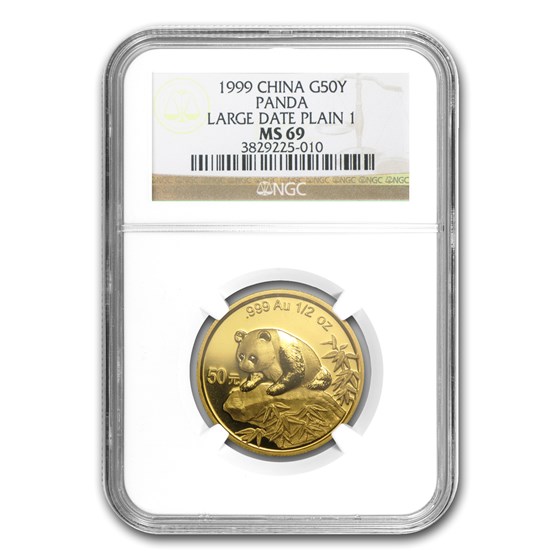 1999 China 1/2 oz Gold Panda Large Date/Plain 1 MS-69 NGC 1999 China 1/2 oz Gold Panda Large Date/Plain 1 MS-69 NGC