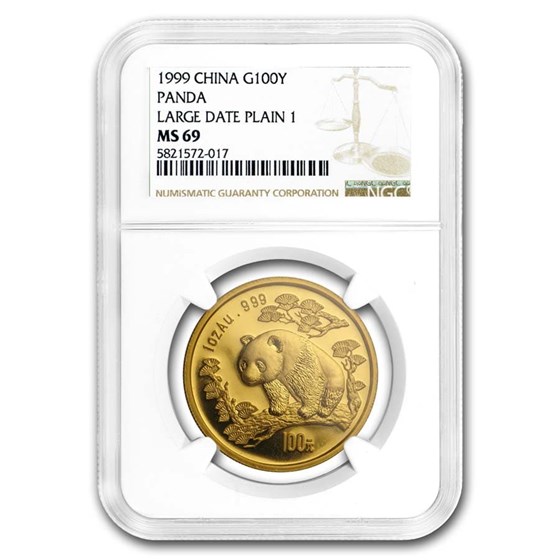 1999 China 1 oz Gold Panda Large Date/Plain 1 MS-69 NGC 1999 China 1 oz Gold Panda Large Date/Plain 1 MS-69 NGC