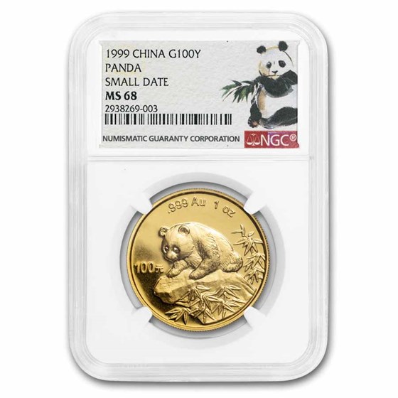 1999 China 1 oz Gold Panda Small Date MS-68 NGC 1999 China 1 oz Gold Panda Small Date MS-68 NGC