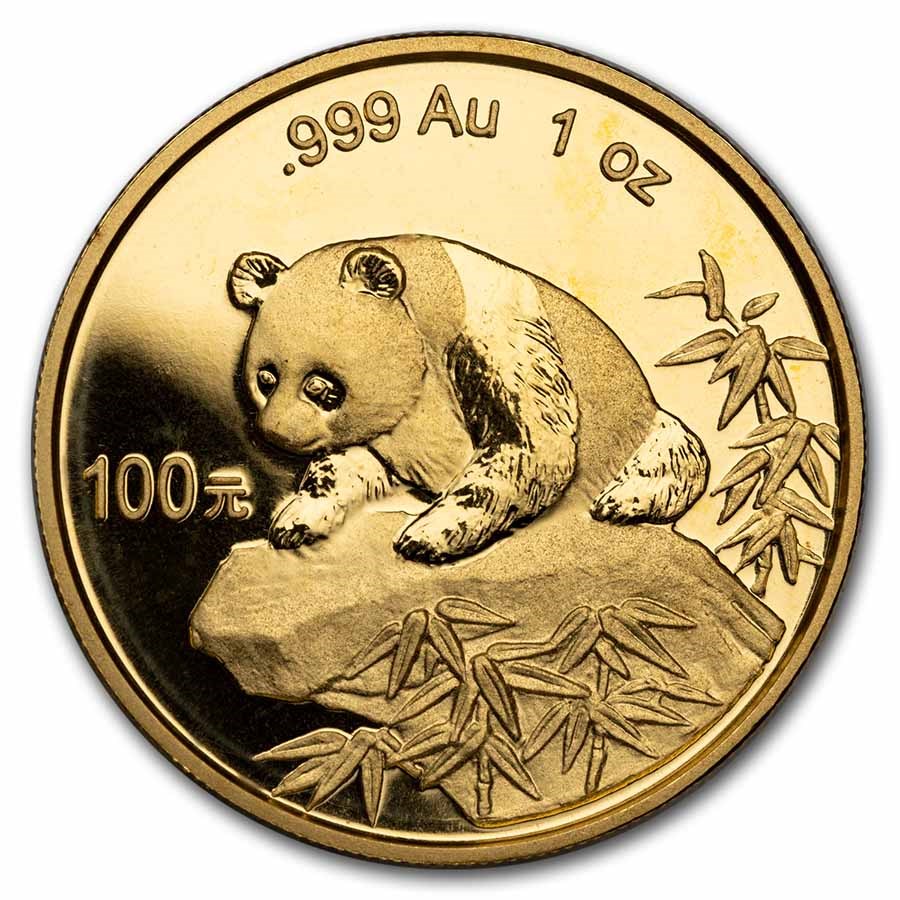 1999 China 1 oz Gold Panda w/Serif BU (In Capsule)