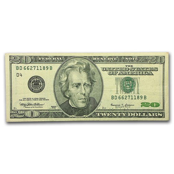 1999 (D-Cleveland) $20 FRN VF (Printing Error) 1999 (D-Cleveland) $20 FRN VF (Printing Error)