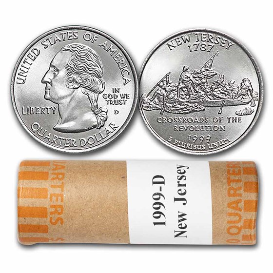 1999-D New Jersey Statehood Quarter 40-Coin Roll BU 1999-D New Jersey Statehood Quarter 40-Coin Roll BU