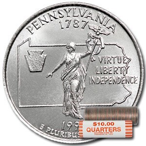 1999-D Pennsylvania Statehood Quarter 40-Coin Roll BU 1999-D Pennsylvania Statehood Quarter 40-Coin Roll BU