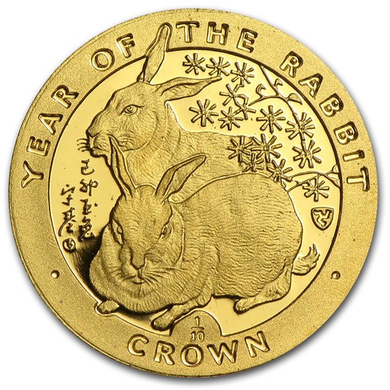 1999 Isle of Man 1/10 Crown Proof Gold Rabbit 1999 Isle of Man 1/10 Crown Proof Gold Rabbit