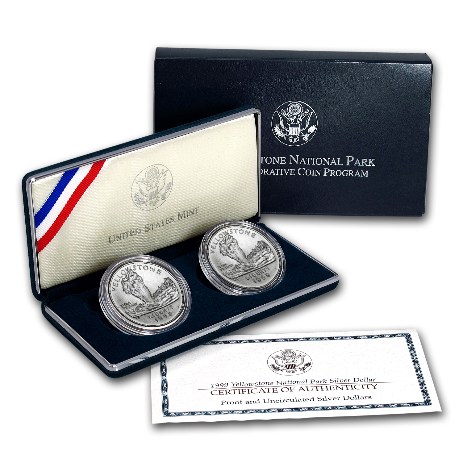 1999 Yellowstone National Park Commemorative Proof Silver Dollar $1 Coin & COA 