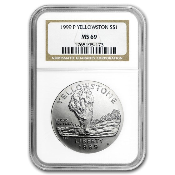 1999-P Yellowstone Park $1 Silver Commem MS-69 NGC 1999-P Yellowstone Park $1 Silver Commem MS-69 NGC