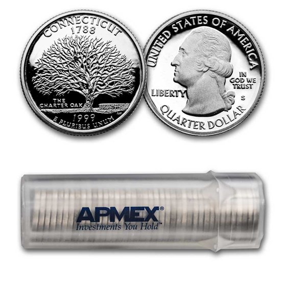 1999-S Connecticut State Quarter Gem Proof Roll (Silver) 1999-S Connecticut State Quarter Gem Proof Roll (Silver)
