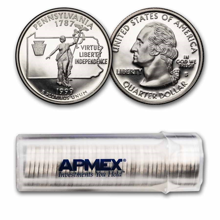 1999-S Pennsylvania State Quarter 40-Coin Roll Gem Proof