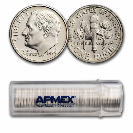 1999-S Roosevelt Dime 50-Coin Roll Proof (Silver) 1999-S Roosevelt Dime 50-Coin Roll Proof (Silver)