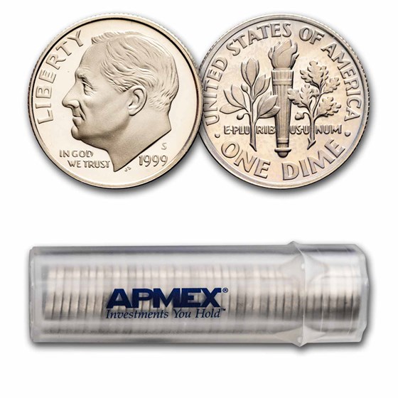1999-S Roosevelt Dime 50-Coin Roll Proof 1999-S Roosevelt Dime 50-Coin Roll Proof