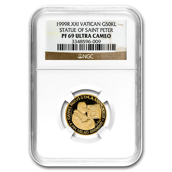1999 Vatican City Gold 50,000 Lire Pope John Paul II PF-69 NGC 1999 Vatican City Gold 50,000 Lire Pope John Paul II PF-69 NGC