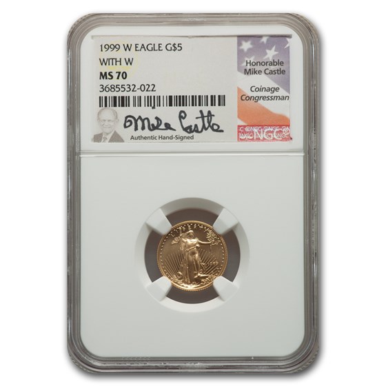 1999-W 1/10 oz American Gold Eagle MS-70 NGC (W Variety, Castle) 1999-W 1/10 oz American Gold Eagle MS-70 NGC (W Variety, Castle)