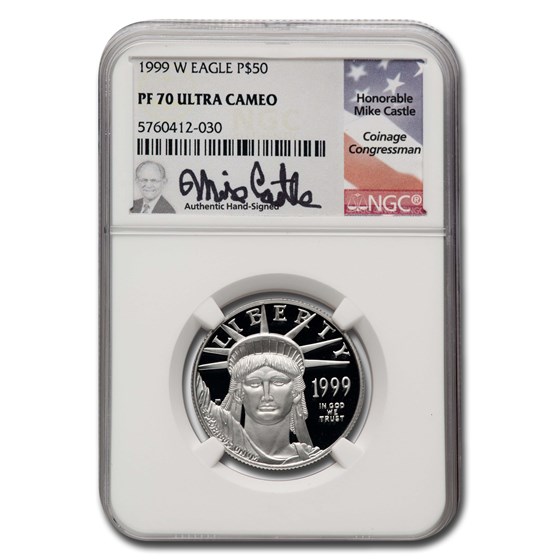 1999-W 1/2 oz American Platinum Eagle PF-70 UCAM NGC (Castle) 1999-W 1/2 oz American Platinum Eagle PF-70 UCAM NGC (Castle)