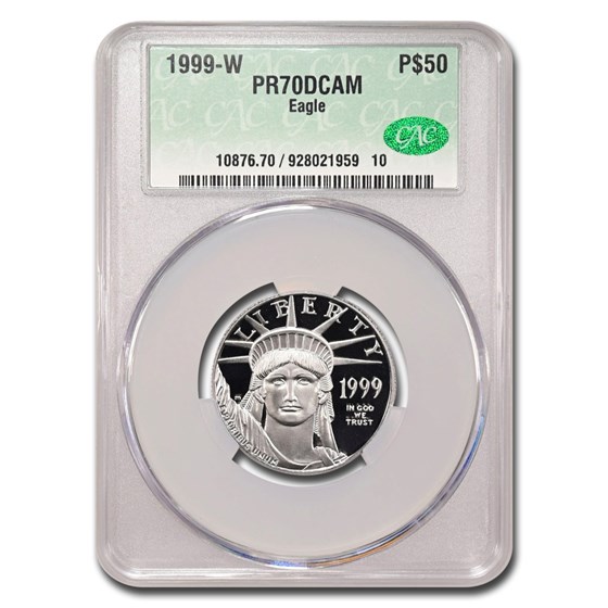 1999-W 1/2 oz Proof American Platinum Eagle PR-70 DCAM CACG 1999-W 1/2 oz Proof American Platinum Eagle PR-70 DCAM CACG