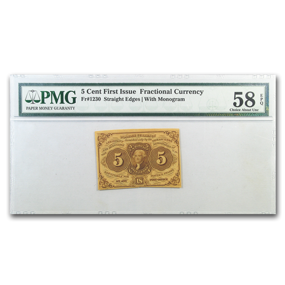 1st Issue Fractional Currency 5 Cents AU-58 EPQ PMG (FR#1230) 1st Issue Fractional Currency 5 Cents AU-58 EPQ PMG (FR#1230)