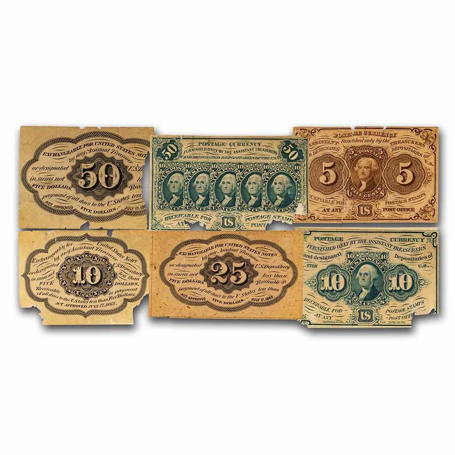 1st Issue Fractional Currency Specimen Set (6 Notes)