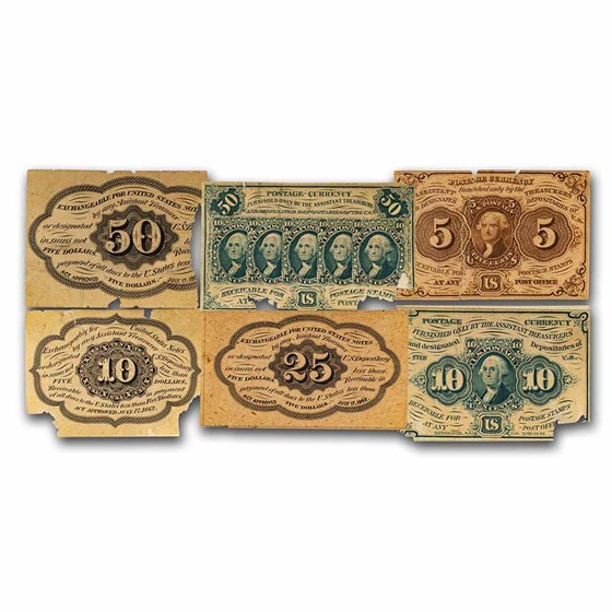 1st Issue Fractional Currency Specimen Set (6 Notes)