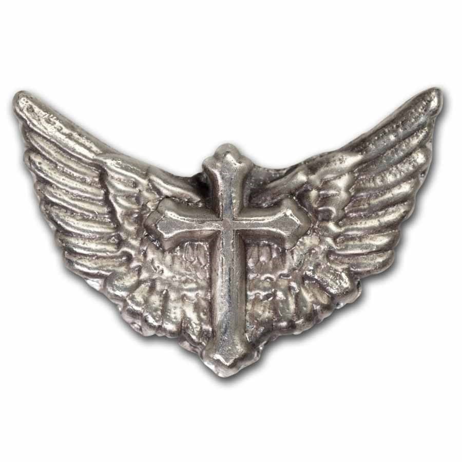 2.25 oz Hand Poured Silver Winged Cross