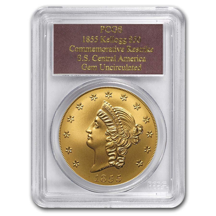 2.419 oz Gold Round - $50 Kellogg Restrike Gem BU PCGS