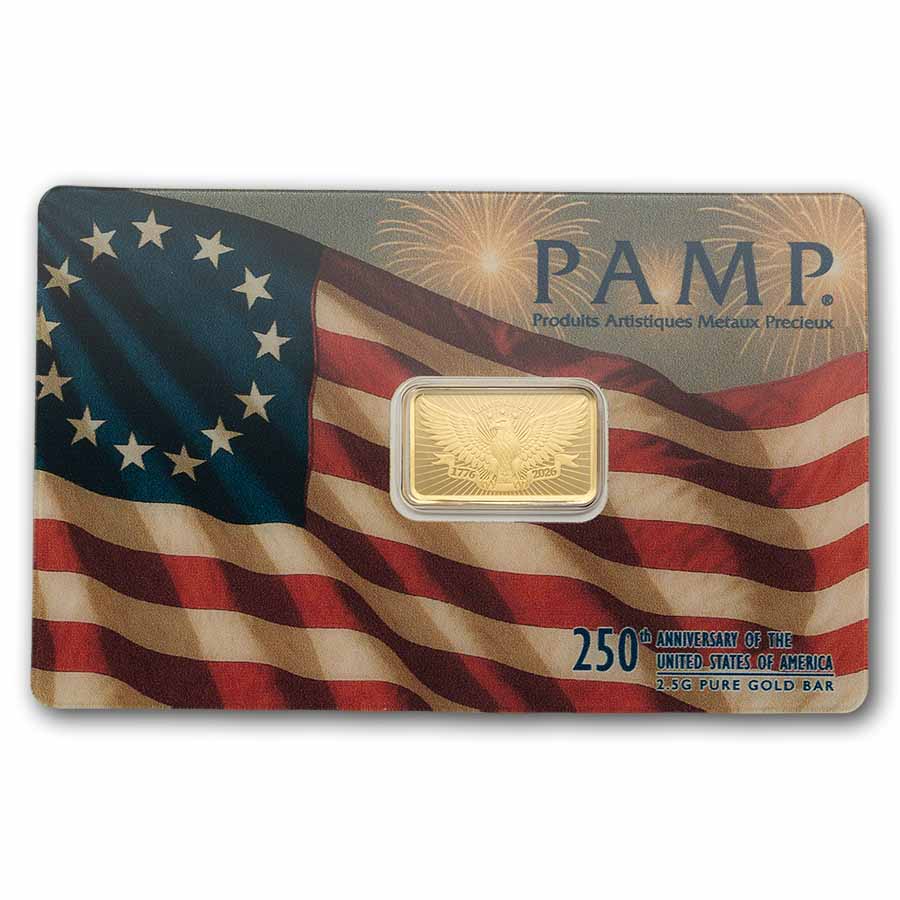 Buy 2.5 gram Gold PAMP 250th Anniversary of the USA Bar | APMEX