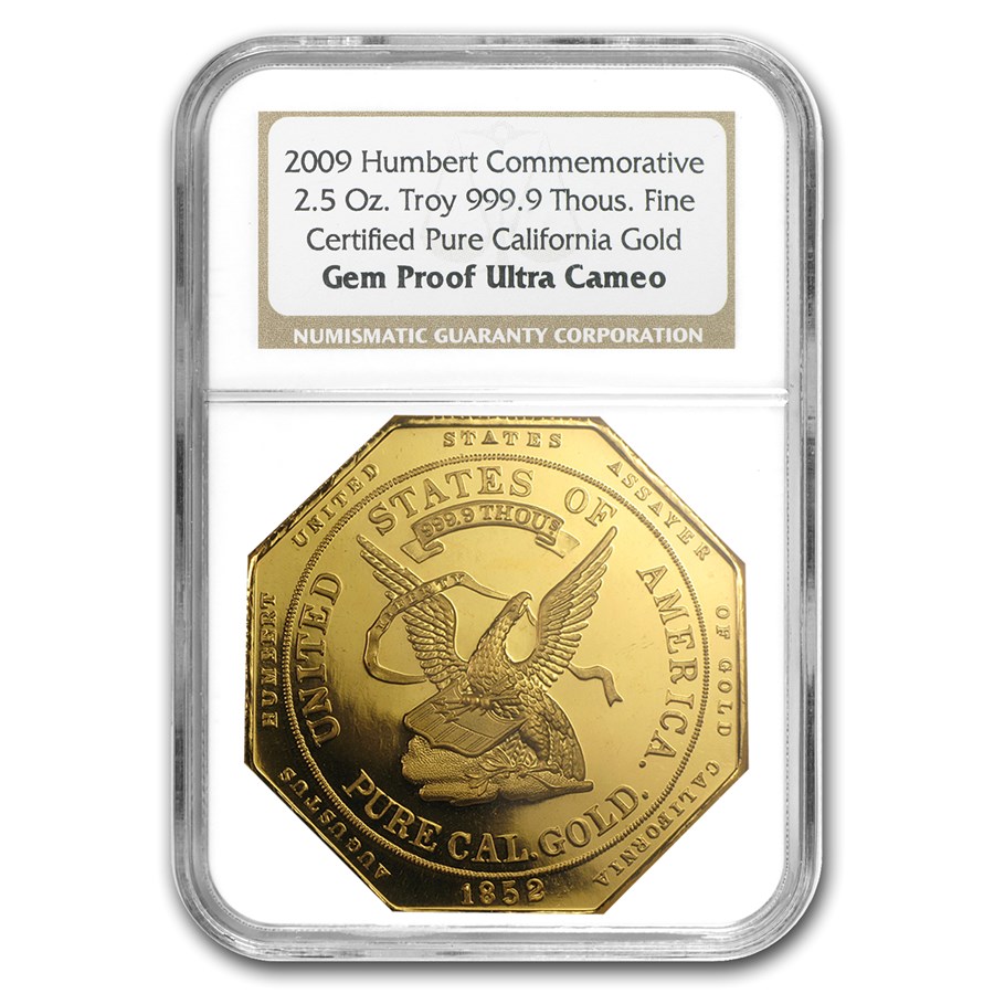 2.5 oz Gold Octagon - $50 Gold Humbert Commemorative Gem PF NGC