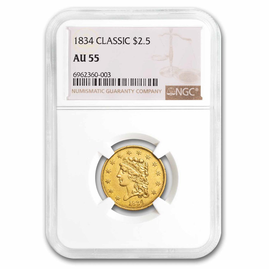 $2.50 Gold Classic Head Half Eagle AU-55 NGC/PCGS