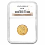 $2.50 Gold Classic Head Half Eagle VF-35 NGC/PCGS
