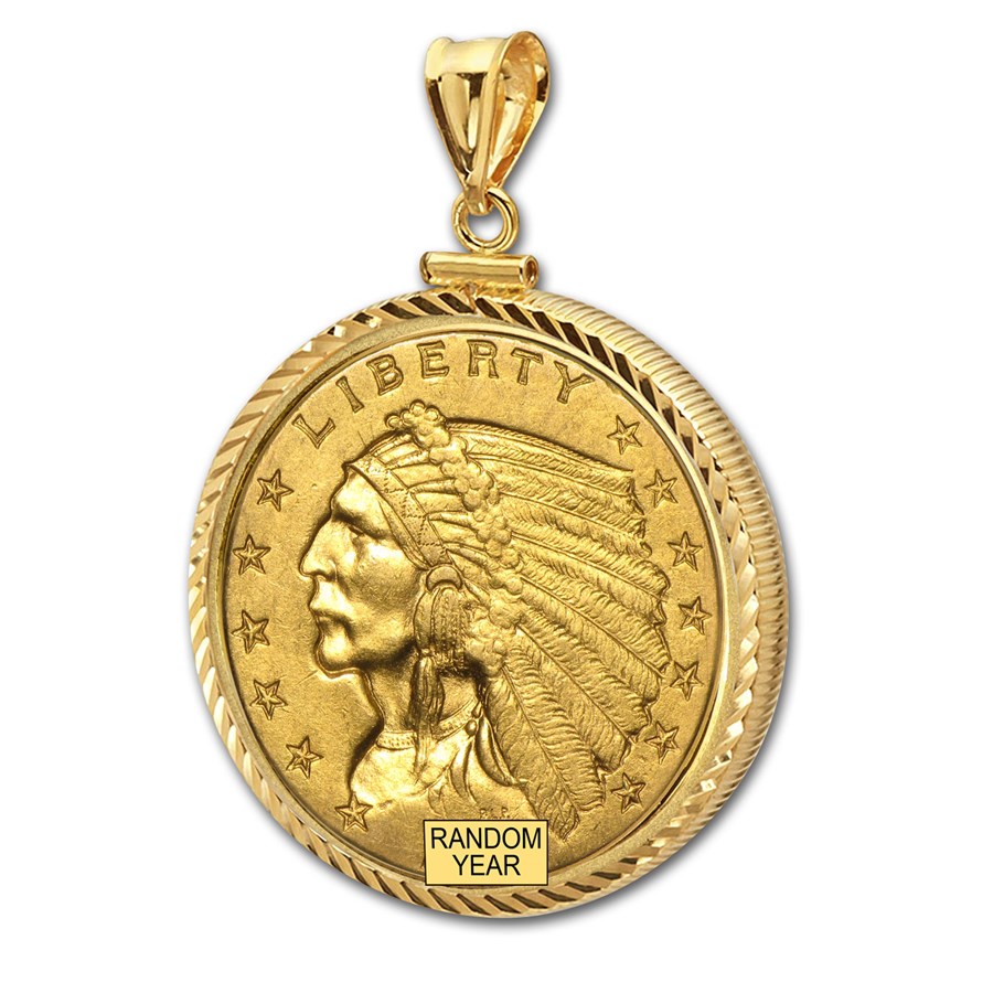 $2.50 Indian Gold Quarter Eagle Pendant (Diamond-ScrewTop Bezel)
