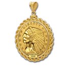 $2.50 Indian Gold Quarter Eagle Pendant (Rope-ScrewTop Bezel)