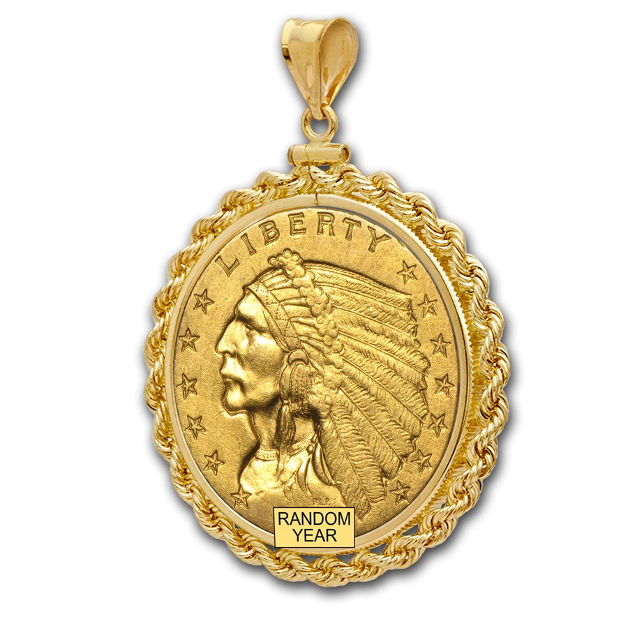 $2.50 Indian Gold Quarter Eagle Pendant (Rope-ScrewTop Bezel)